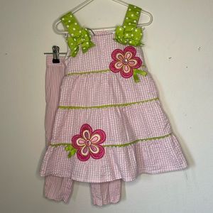 Girls 2pc Dress and Pants Set Pink Striped Green